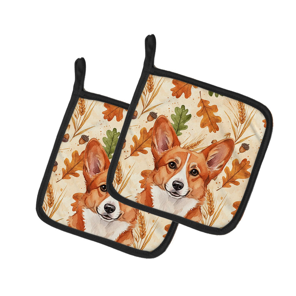 Red Cardigan Welsh Corgi Heirloom Fall Pot Holder Set of 2 Heat Resistant Quilted Hot Pads 7.5 x 7.5 Inch, Insulated Kitchen Trivets for Cooking & Baking