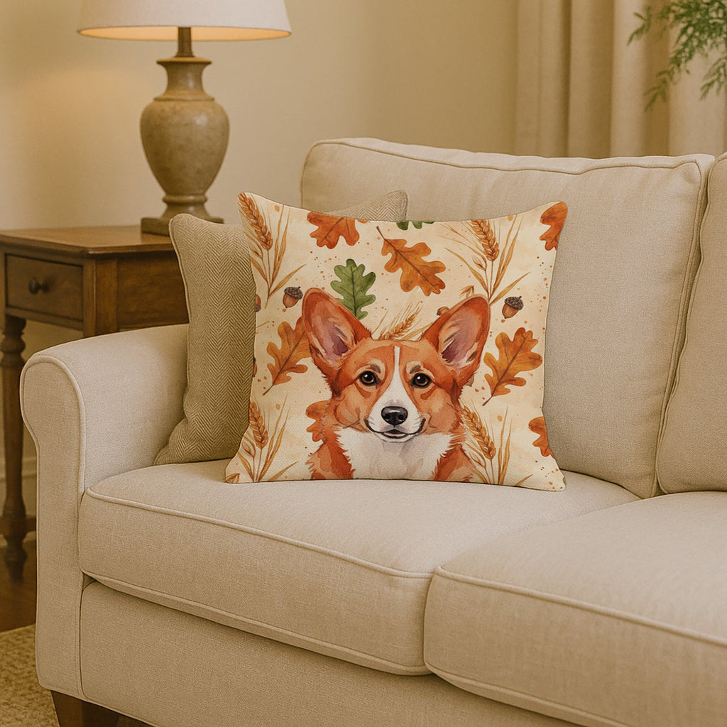Red Cardigan Welsh Corgi Heirloom Fall Decorative Throw Pillow 14x14 Indoor Outdoor Accent Cushion, Fabric Cover with Insert for Sofa, Bed, Porch & Living Room