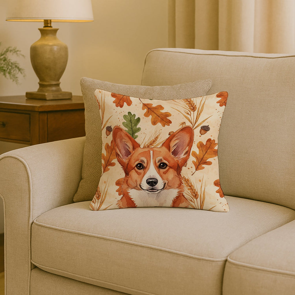 Red Cardigan Welsh Corgi Heirloom Fall Decorative Throw Pillow 18x18 Indoor Outdoor Accent Cushion, Fabric Cover with Insert for Sofa, Bed, Porch & Living Room