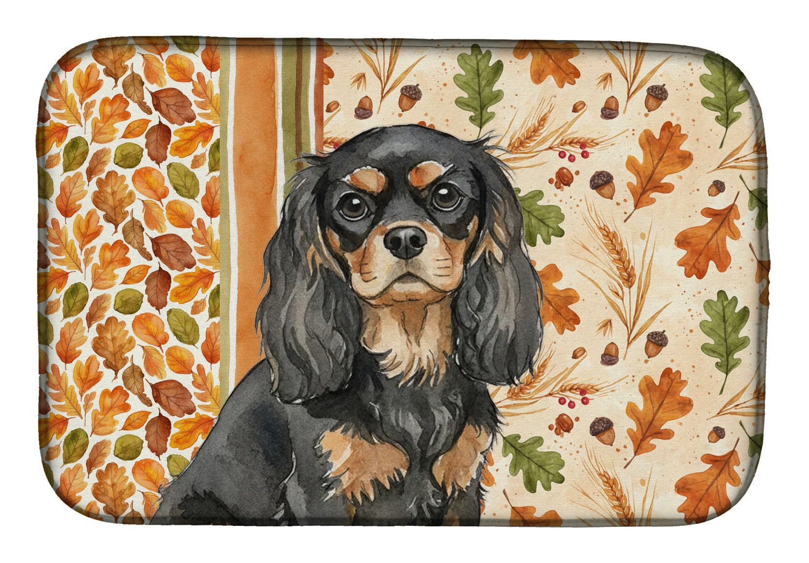 Black and Tan Cavalier Spaniel Heirloom Fall Dish Drying Mat Absorbent Dish Drying Mat Pad for Kitchen Counter Dish Drainer Mat for Countertop, 14 x 21", Multicolor