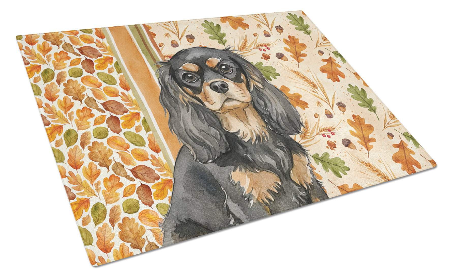 Black and Tan Cavalier Spaniel Heirloom Fall Cutting Board Tempered Glass Kitchen Cutting Surface, Heat Resistant Chopping, Non-Slip Feet, Food Prep & Serving
