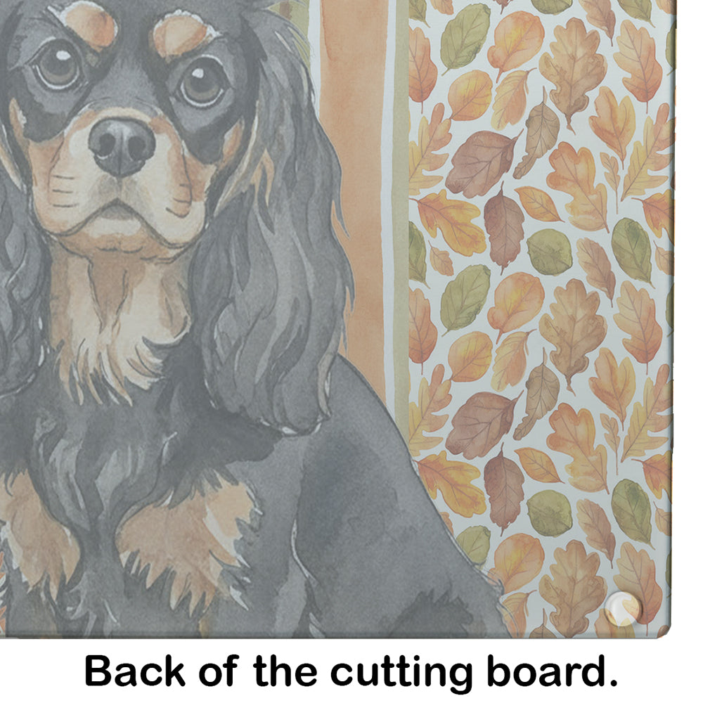Black and Tan Cavalier Spaniel Heirloom Fall Cutting Board Tempered Glass Kitchen Cutting Surface, Heat Resistant Chopping, Non-Slip Feet, Food Prep & Serving