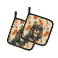 Black and Tan Cavalier Spaniel Heirloom Fall Pot Holder Set of 2 Heat Resistant Quilted Hot Pads 7.5 x 7.5 Inch, Insulated Kitchen Trivets for Cooking & Baking