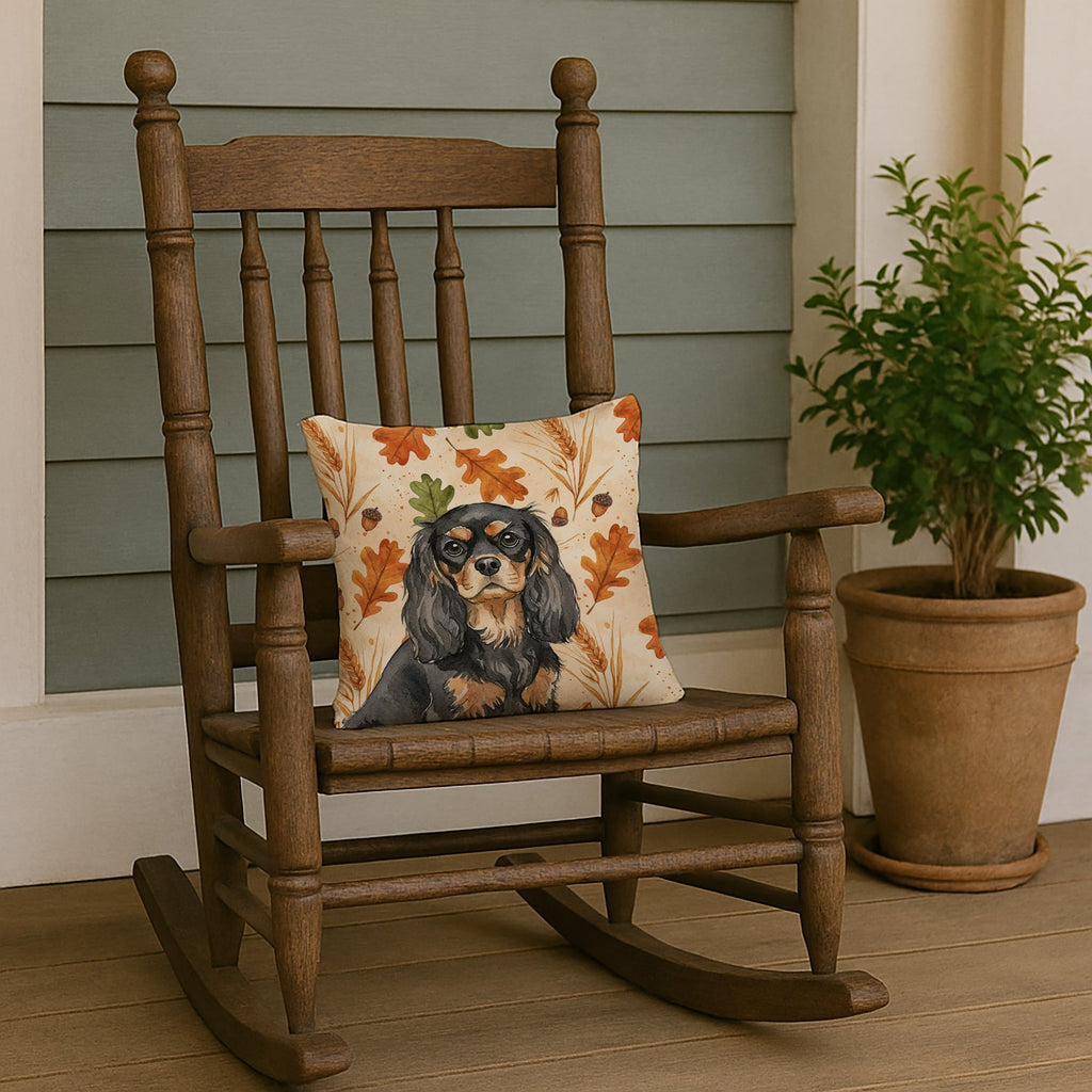 Black and Tan Cavalier Spaniel Heirloom Fall Decorative Throw Pillow 14x14 Indoor Outdoor Accent Cushion, Fabric Cover with Insert for Sofa, Bed, Porch & Living Room