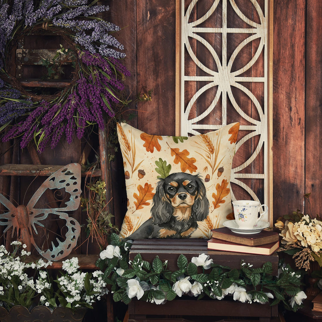 Black and Tan Cavalier Spaniel Heirloom Fall Decorative Throw Pillow 14x14 Indoor Outdoor Accent Cushion, Fabric Cover with Insert for Sofa, Bed, Porch & Living Room
