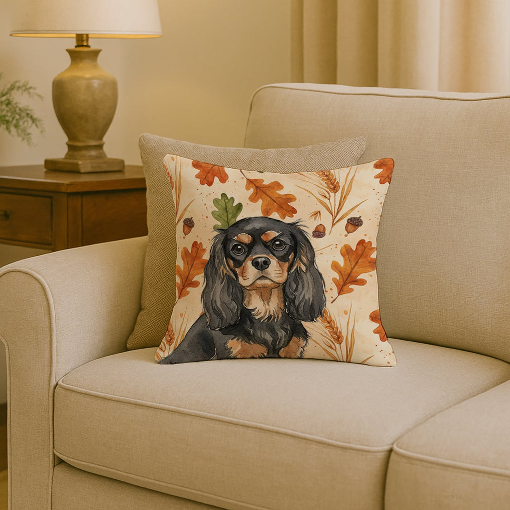 Black and Tan Cavalier Spaniel Heirloom Fall Decorative Throw Pillow 18x18 Indoor Outdoor Accent Cushion, Fabric Cover with Insert for Sofa, Bed, Porch & Living Room