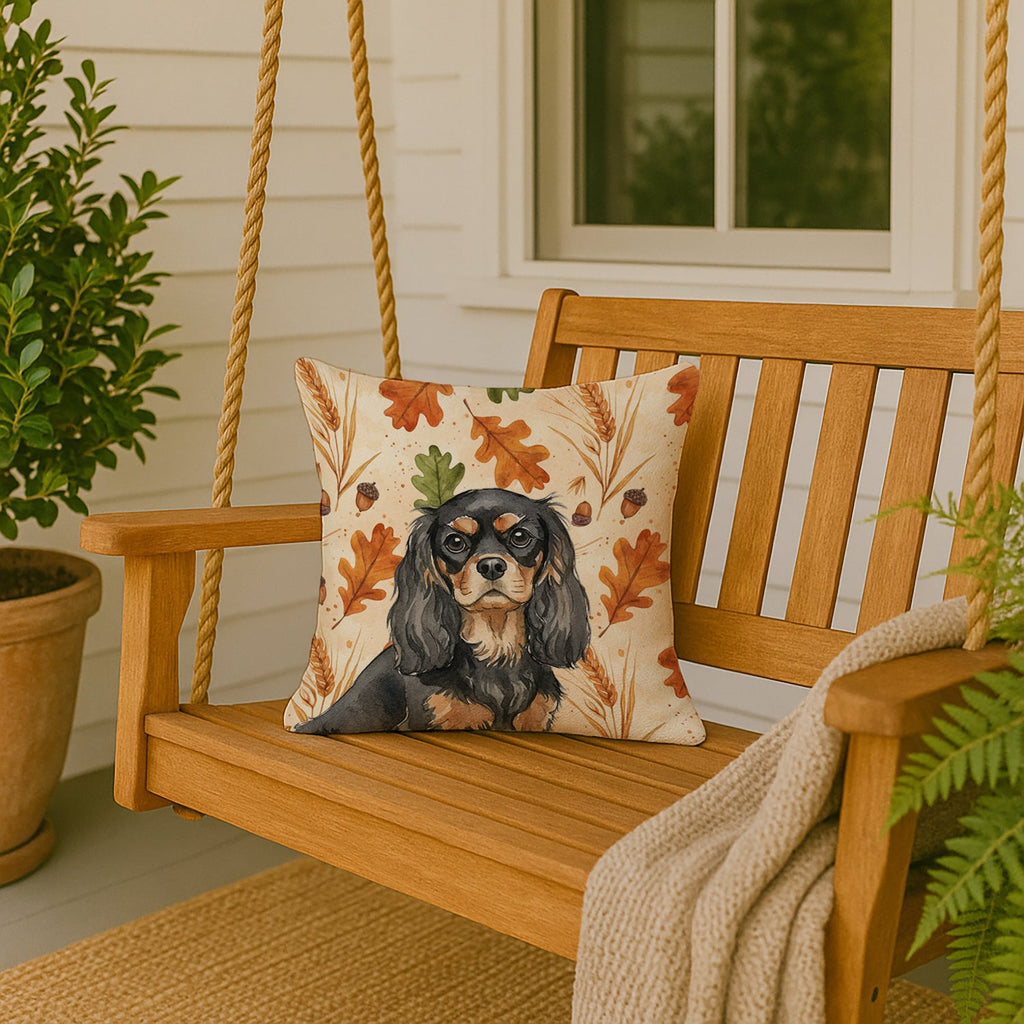 Black and Tan Cavalier Spaniel Heirloom Fall Decorative Throw Pillow 18x18 Indoor Outdoor Accent Cushion, Fabric Cover with Insert for Sofa, Bed, Porch & Living Room