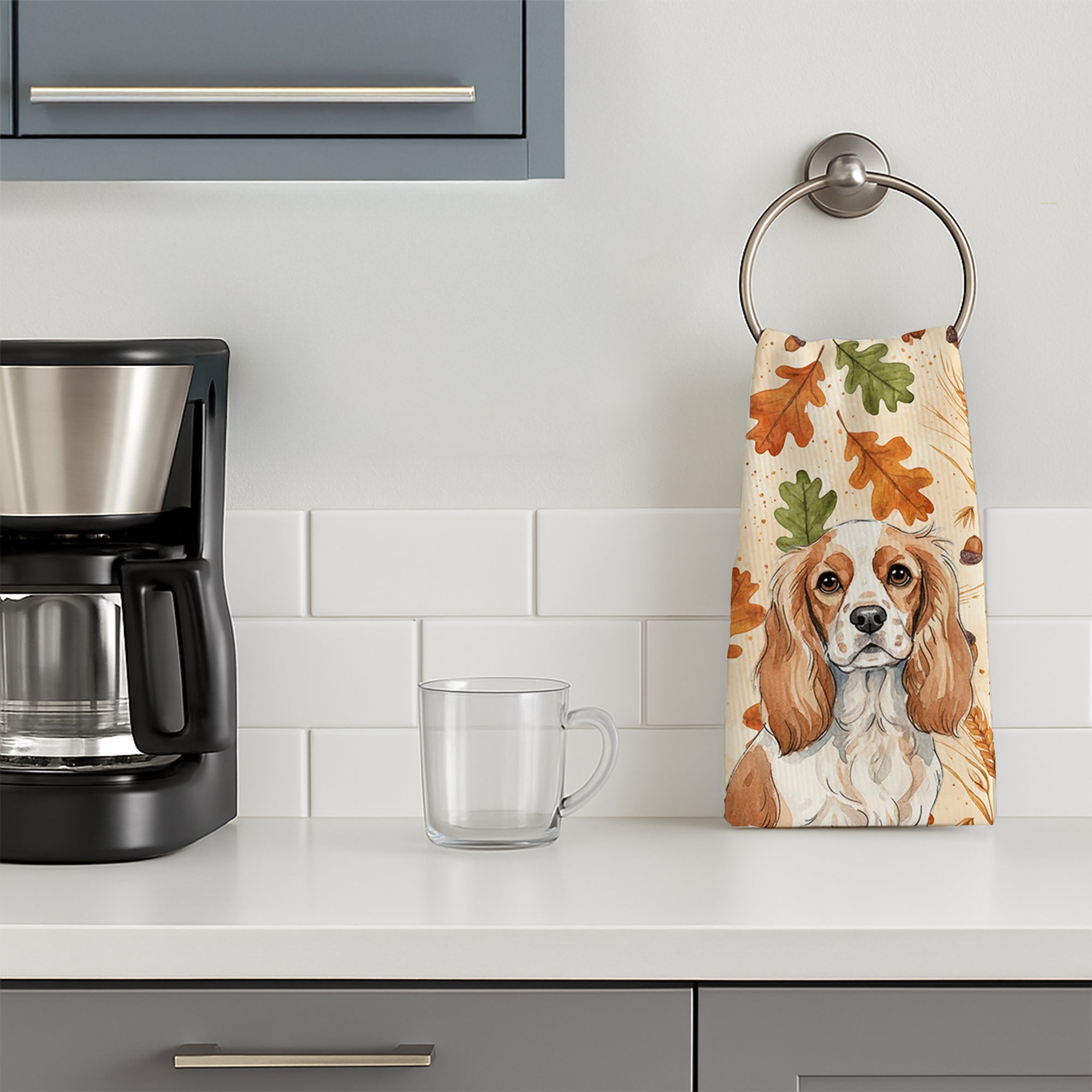 Blenheim Cavalier Spaniel Heirloom Fall Kitchen Towel Velour Plush Front and Cotton Loop Back Machine Washable