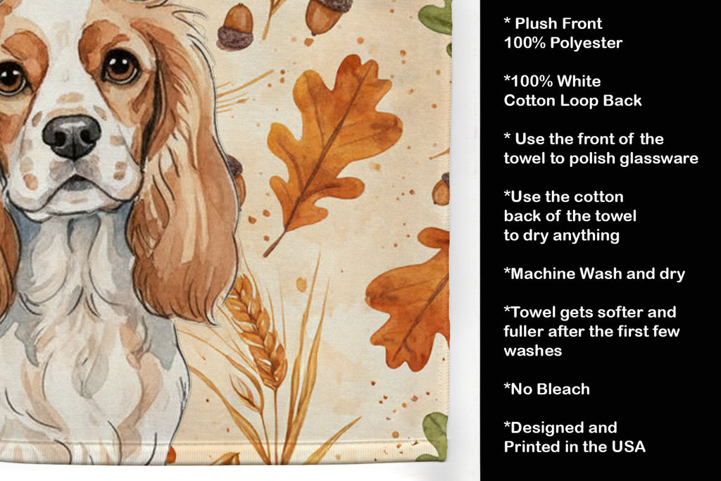 Blenheim Cavalier Spaniel Heirloom Fall Kitchen Towel Velour Plush Front and Cotton Loop Back Machine Washable