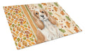 Blenheim Cavalier Spaniel Heirloom Fall Cutting Board Tempered Glass Kitchen Cutting Surface, Heat Resistant Chopping, Non-Slip Feet, Food Prep & Serving