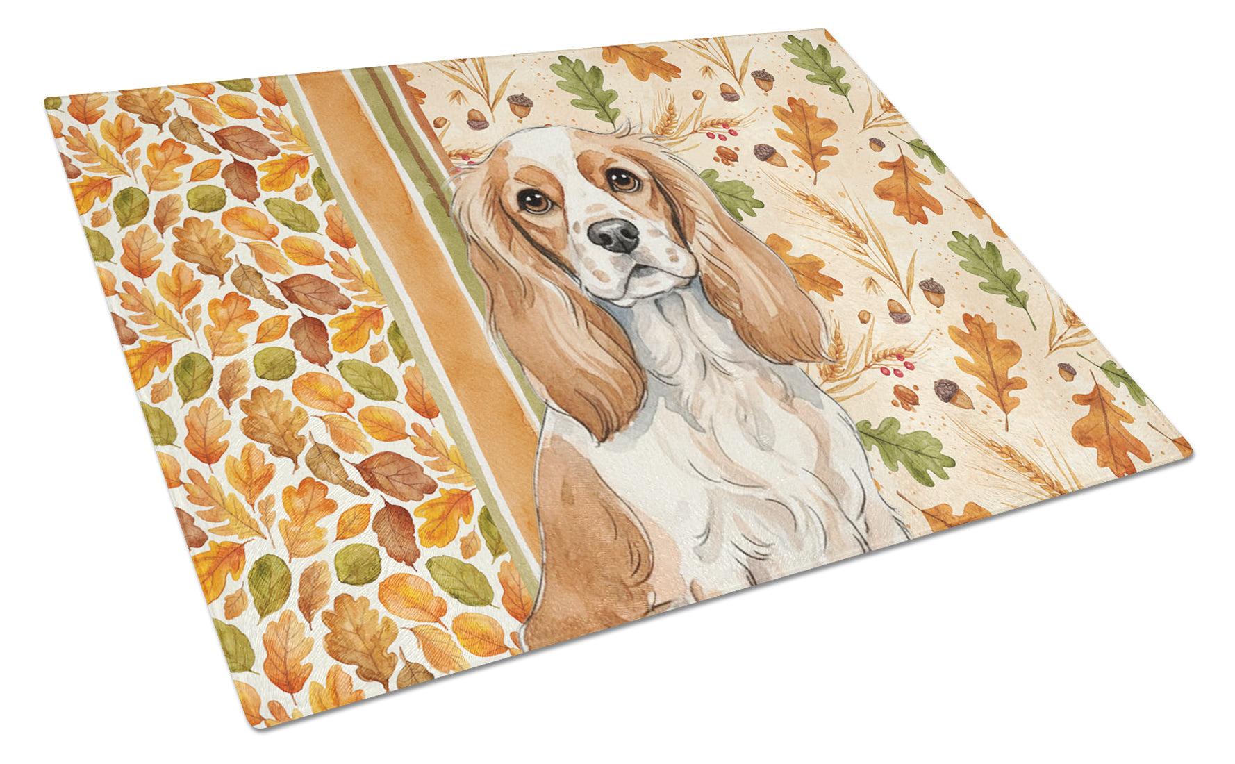 Blenheim Cavalier Spaniel Heirloom Fall Cutting Board Tempered Glass Kitchen Cutting Surface, Heat Resistant Chopping, Non-Slip Feet, Food Prep & Serving