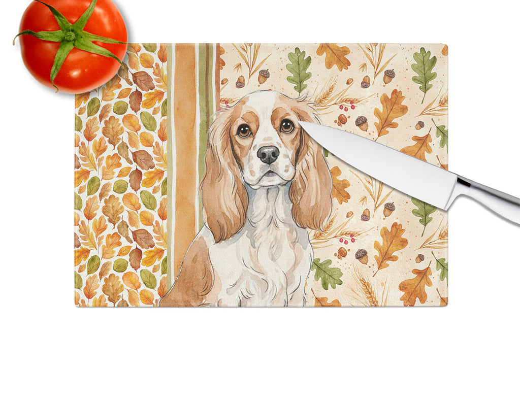 Blenheim Cavalier Spaniel Heirloom Fall Cutting Board Tempered Glass Kitchen Cutting Surface, Heat Resistant Chopping, Non-Slip Feet, Food Prep & Serving