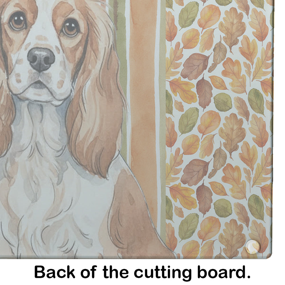 Blenheim Cavalier Spaniel Heirloom Fall Cutting Board Tempered Glass Kitchen Cutting Surface, Heat Resistant Chopping, Non-Slip Feet, Food Prep & Serving