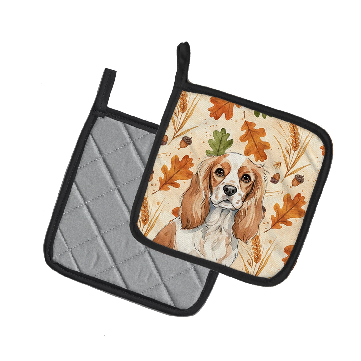 Blenheim Cavalier Spaniel Heirloom Fall Pot Holder Set of 2 Heat Resistant Quilted Hot Pads 7.5 x 7.5 Inch, Insulated Kitchen Trivets for Cooking & Baking