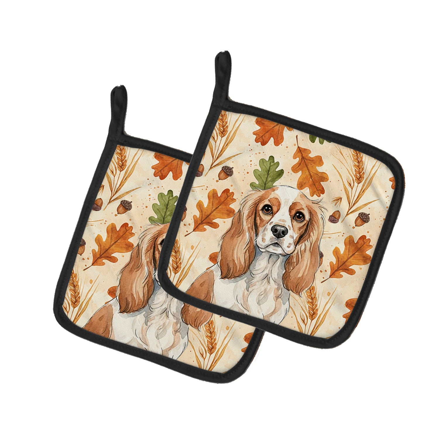 Blenheim Cavalier Spaniel Heirloom Fall Pot Holder Set of 2 Heat Resistant Quilted Hot Pads 7.5 x 7.5 Inch, Insulated Kitchen Trivets for Cooking & Baking
