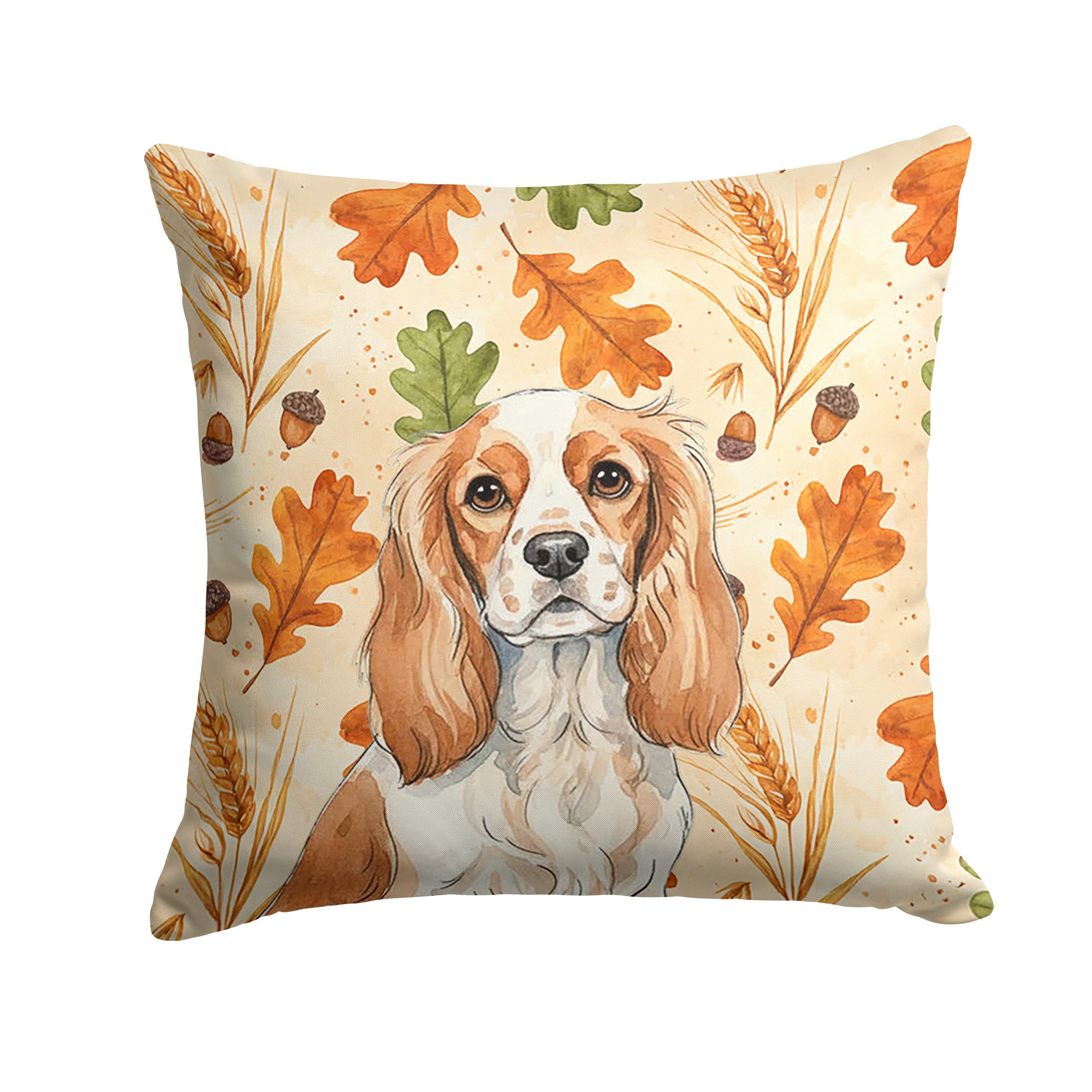 Blenheim Cavalier Spaniel Heirloom Fall Decorative Throw Pillow 14x14 Indoor Outdoor Accent Cushion, Fabric Cover with Insert for Sofa, Bed, Porch & Living Room