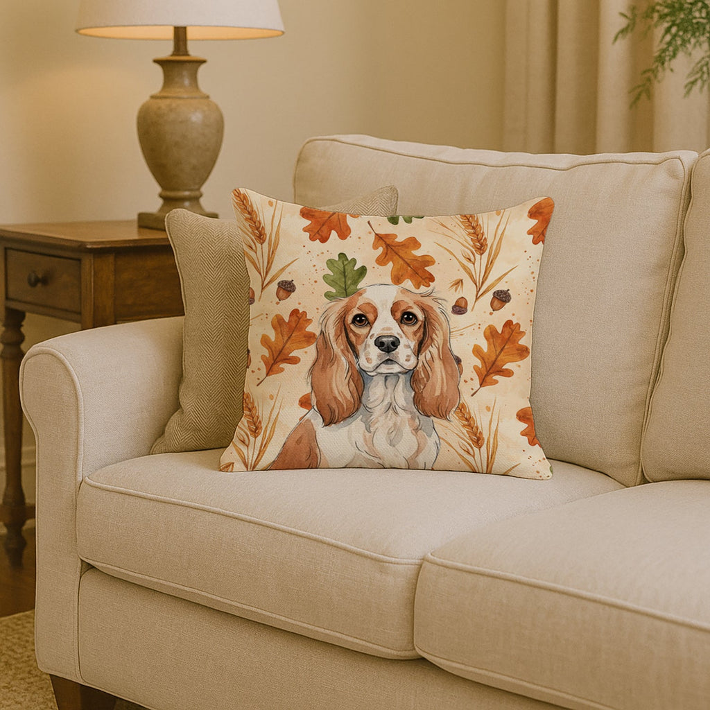 Blenheim Cavalier Spaniel Heirloom Fall Decorative Throw Pillow 14x14 Indoor Outdoor Accent Cushion, Fabric Cover with Insert for Sofa, Bed, Porch & Living Room
