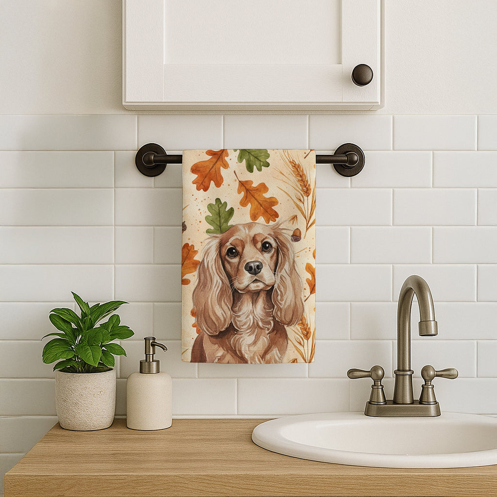 Ruby Cavalier Spaniel Heirloom Fall Kitchen Towel Velour Plush Front and Cotton Loop Back Machine Washable
