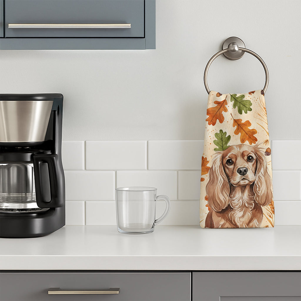 Ruby Cavalier Spaniel Heirloom Fall Kitchen Towel Velour Plush Front and Cotton Loop Back Machine Washable