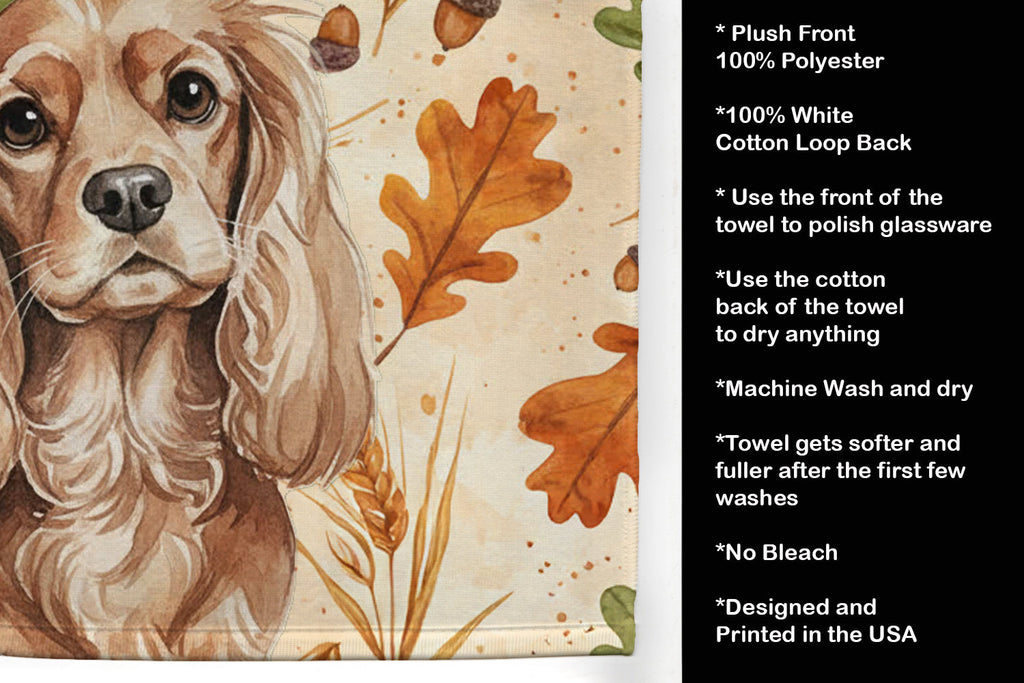 Ruby Cavalier Spaniel Heirloom Fall Kitchen Towel Velour Plush Front and Cotton Loop Back Machine Washable