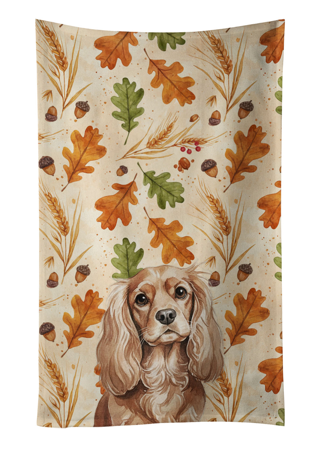 Ruby Cavalier Spaniel Heirloom Fall Kitchen Towel Velour Plush Front and Cotton Loop Back Machine Washable
