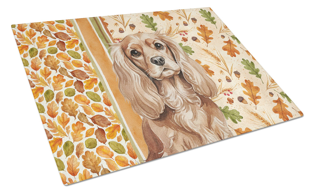 Ruby Cavalier Spaniel Heirloom Fall Cutting Board Tempered Glass Kitchen Cutting Surface, Heat Resistant Chopping, Non-Slip Feet, Food Prep & Serving
