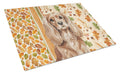 Ruby Cavalier Spaniel Heirloom Fall Cutting Board Tempered Glass Kitchen Cutting Surface, Heat Resistant Chopping, Non-Slip Feet, Food Prep & Serving
