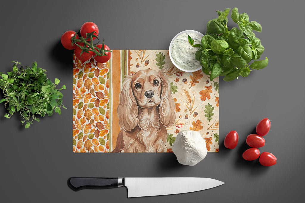 Ruby Cavalier Spaniel Heirloom Fall Cutting Board Tempered Glass Kitchen Cutting Surface, Heat Resistant Chopping, Non-Slip Feet, Food Prep & Serving