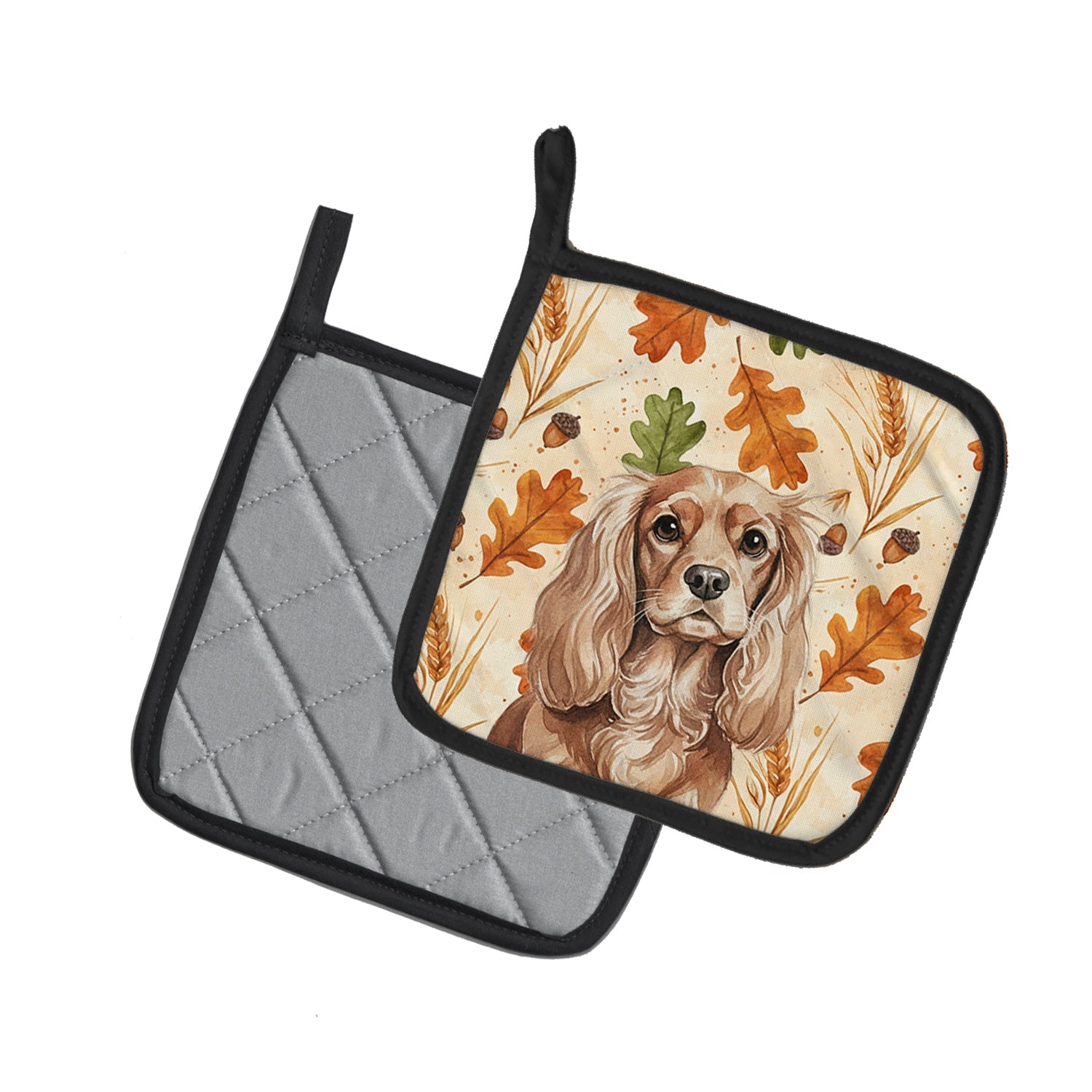 Ruby Cavalier Spaniel Heirloom Fall Pot Holder Set of 2 Heat Resistant Quilted Hot Pads 7.5 x 7.5 Inch, Insulated Kitchen Trivets for Cooking & Baking