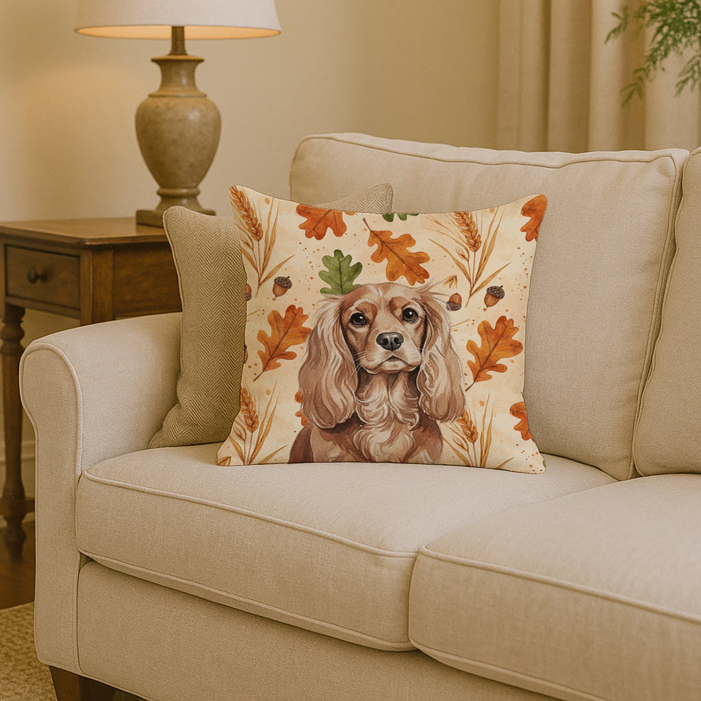 Ruby Cavalier Spaniel Heirloom Fall Decorative Throw Pillow 14x14 Indoor Outdoor Accent Cushion, Fabric Cover with Insert for Sofa, Bed, Porch & Living Room