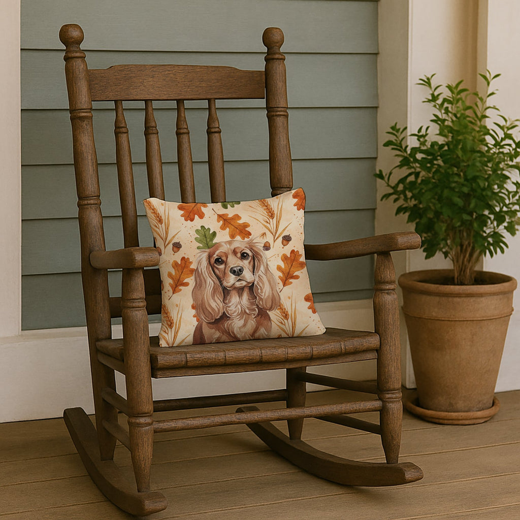 Ruby Cavalier Spaniel Heirloom Fall Decorative Throw Pillow 14x14 Indoor Outdoor Accent Cushion, Fabric Cover with Insert for Sofa, Bed, Porch & Living Room