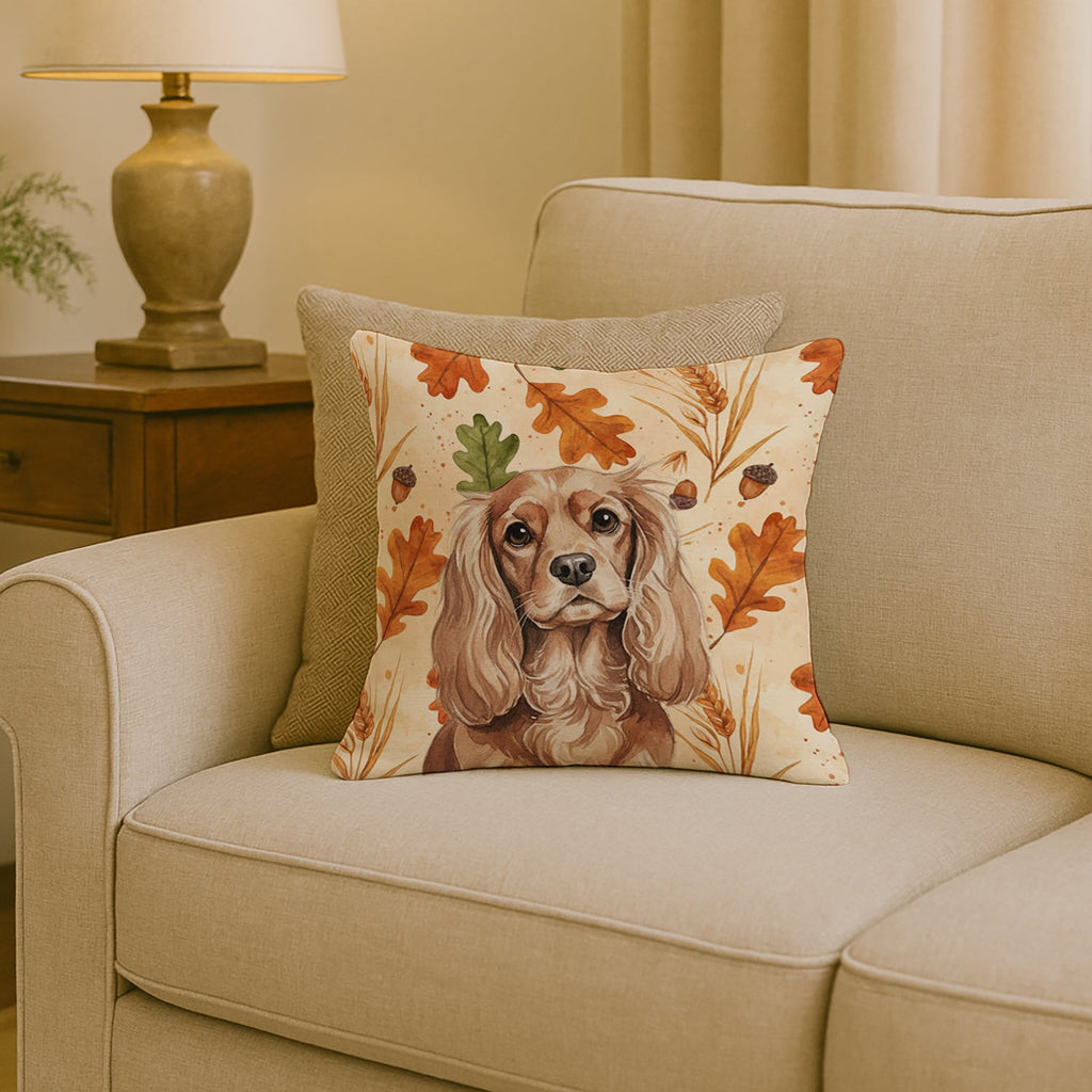 Ruby Cavalier Spaniel Heirloom Fall Decorative Throw Pillow 18x18 Indoor Outdoor Accent Cushion, Fabric Cover with Insert for Sofa, Bed, Porch & Living Room