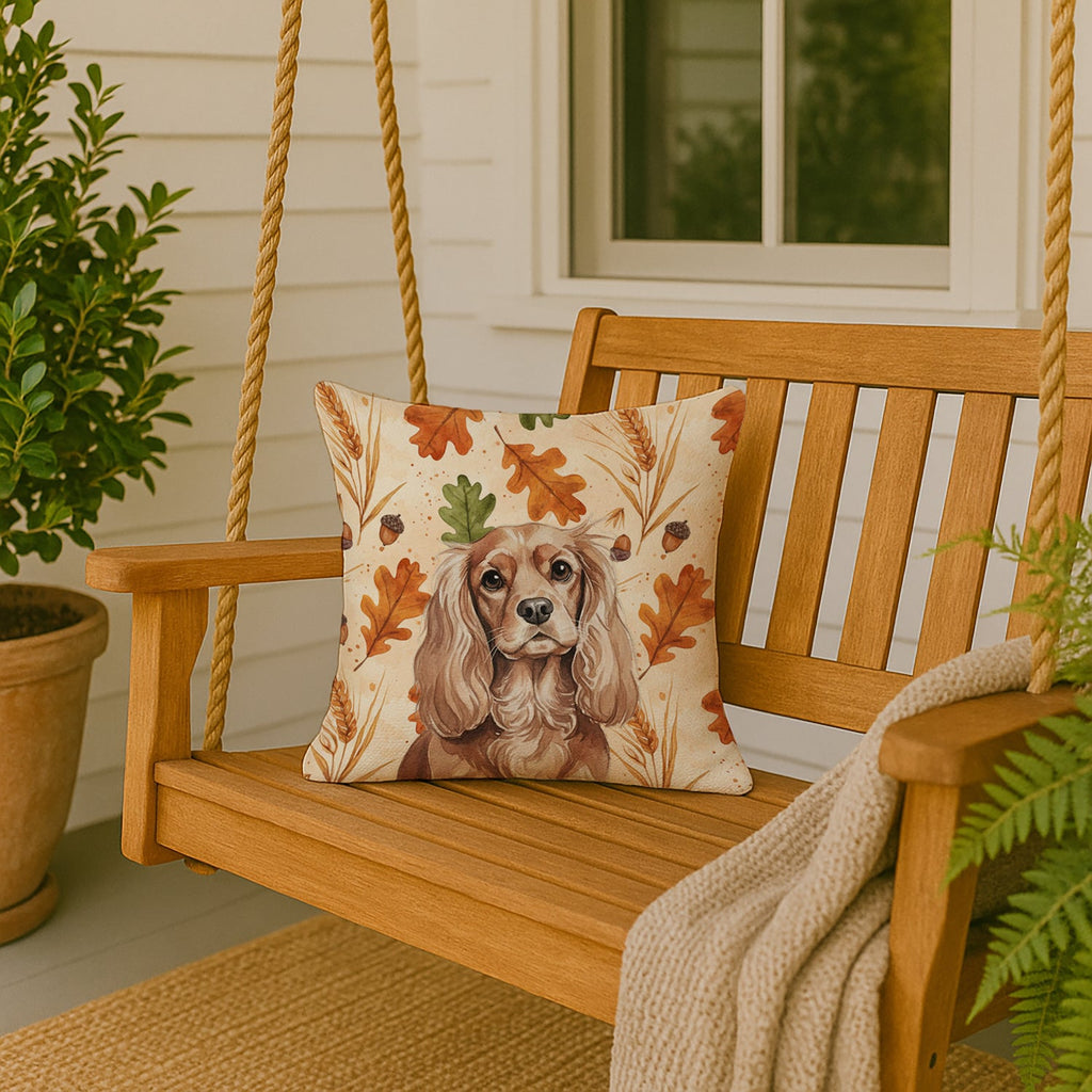 Ruby Cavalier Spaniel Heirloom Fall Decorative Throw Pillow 18x18 Indoor Outdoor Accent Cushion, Fabric Cover with Insert for Sofa, Bed, Porch & Living Room