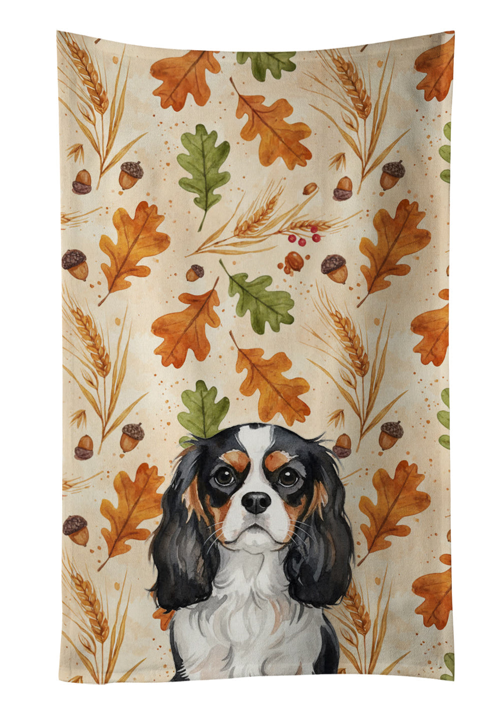 Tricolor Cavalier Spaniel Heirloom Fall Kitchen Towel Velour Plush Front and Cotton Loop Back Machine Washable