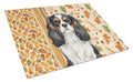 Tricolor Cavalier Spaniel Heirloom Fall Cutting Board Tempered Glass Kitchen Cutting Surface, Heat Resistant Chopping, Non-Slip Feet, Food Prep & Serving