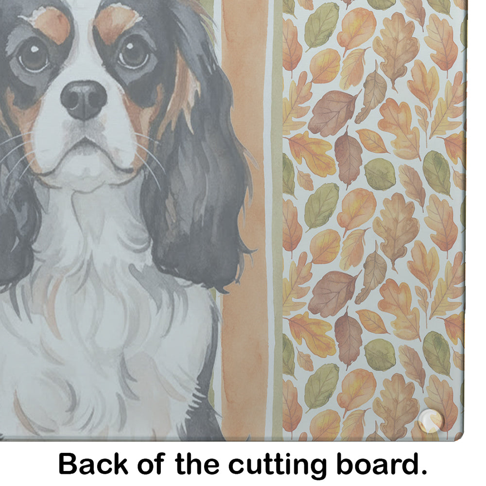 Tricolor Cavalier Spaniel Heirloom Fall Cutting Board Tempered Glass Kitchen Cutting Surface, Heat Resistant Chopping, Non-Slip Feet, Food Prep & Serving