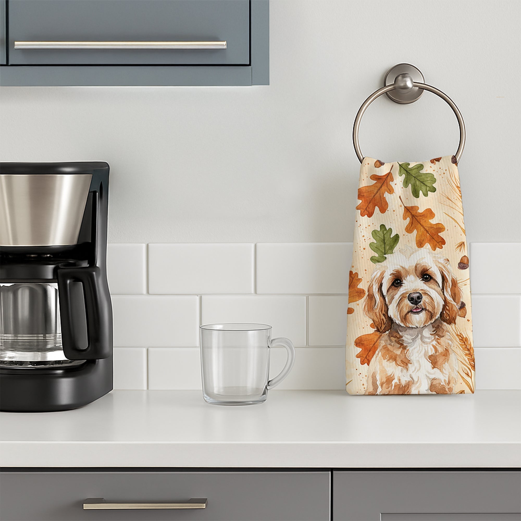 Cavapoo Heirloom Fall Kitchen Towel Velour Plush Front and Cotton Loop Back Machine Washable