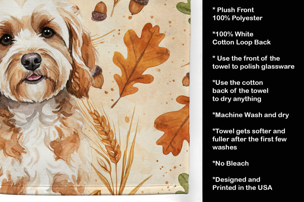 Cavapoo Heirloom Fall Kitchen Towel Velour Plush Front and Cotton Loop Back Machine Washable