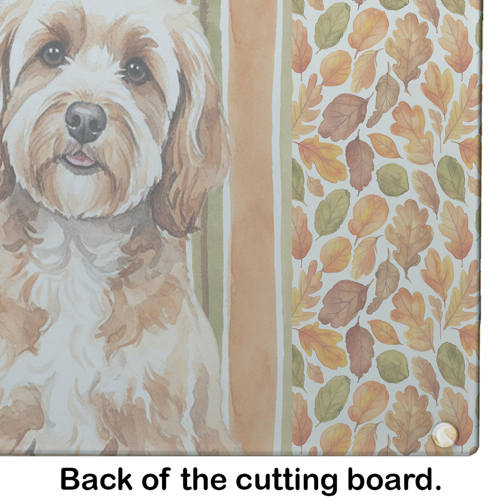 Cavapoo Heirloom Fall Cutting Board Tempered Glass Kitchen Cutting Surface, Heat Resistant Chopping, Non-Slip Feet, Food Prep & Serving