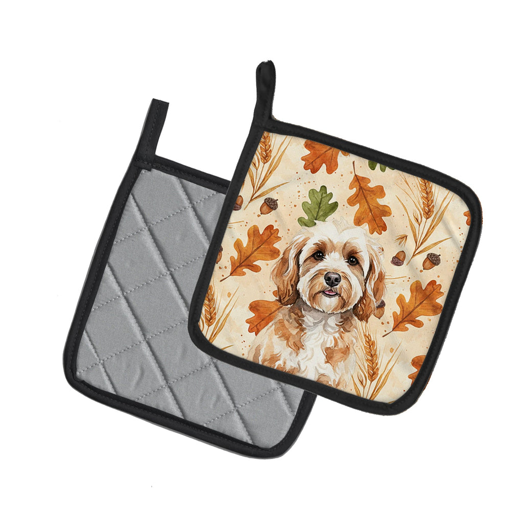 Cavapoo Heirloom Fall Pot Holder Set of 2 Heat Resistant Quilted Hot Pads 7.5 x 7.5 Inch, Insulated Kitchen Trivets for Cooking & Baking