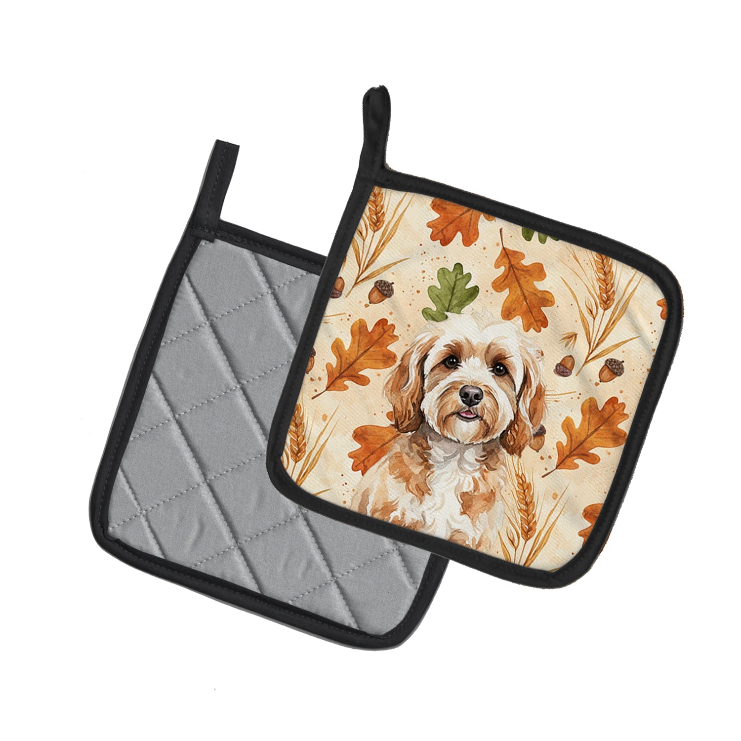 Cavapoo Heirloom Fall Pot Holder Set of 2 Heat Resistant Quilted Hot Pads 7.5 x 7.5 Inch, Insulated Kitchen Trivets for Cooking & Baking