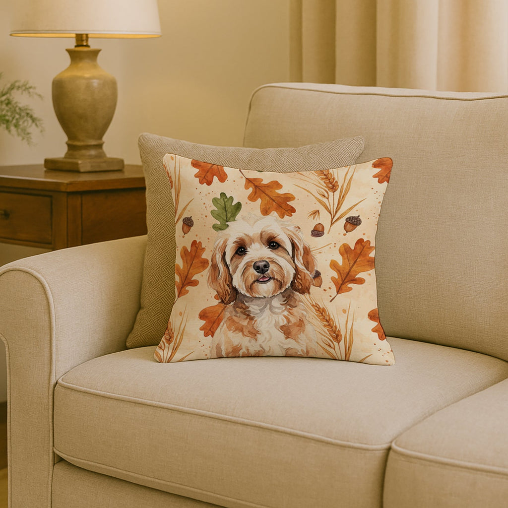 Cavapoo Heirloom Fall Decorative Throw Pillow 18x18 Indoor Outdoor Accent Cushion, Fabric Cover with Insert for Sofa, Bed, Porch & Living Room
