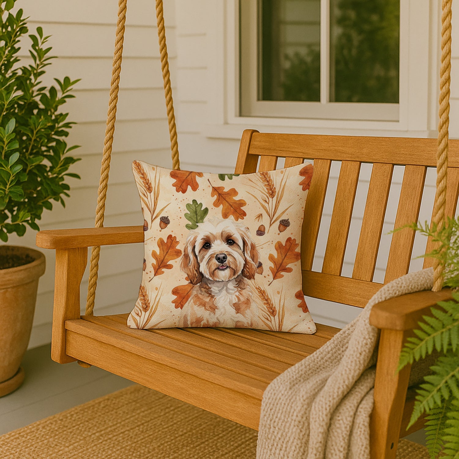 Cavapoo Heirloom Fall Decorative Throw Pillow 18x18 Indoor Outdoor Accent Cushion, Fabric Cover with Insert for Sofa, Bed, Porch & Living Room