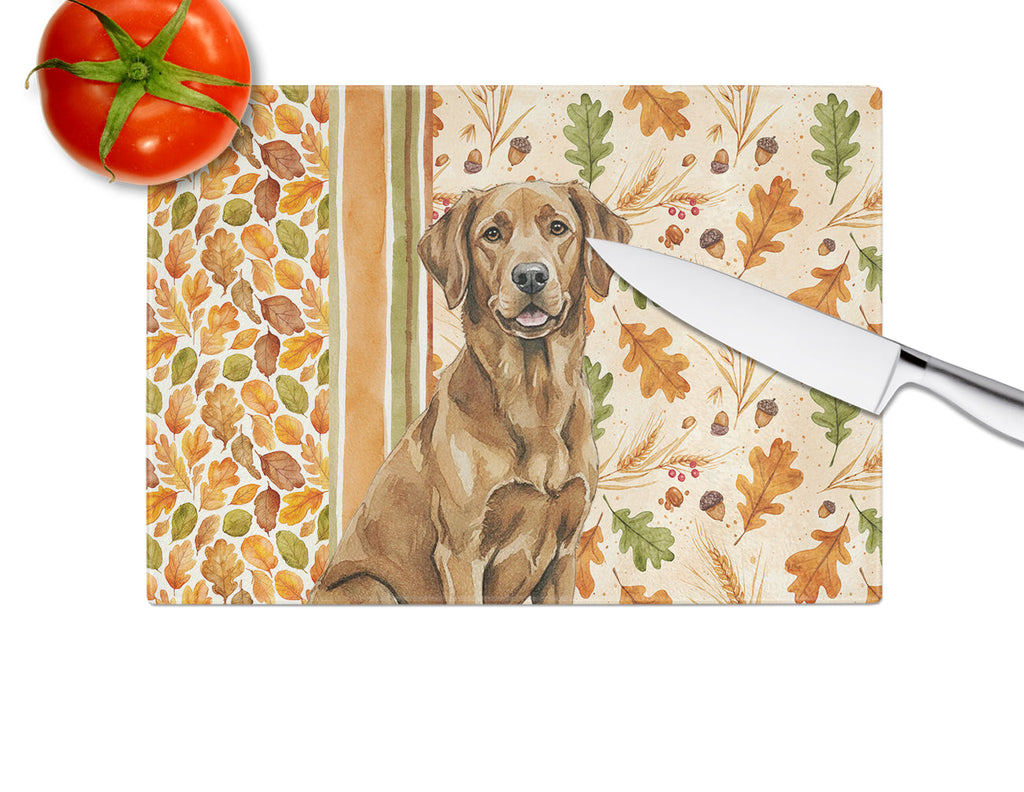 Chesapeake Bay Retriever Heirloom Fall Cutting Board Tempered Glass Kitchen Cutting Surface, Heat Resistant Chopping, Non-Slip Feet, Food Prep & Serving