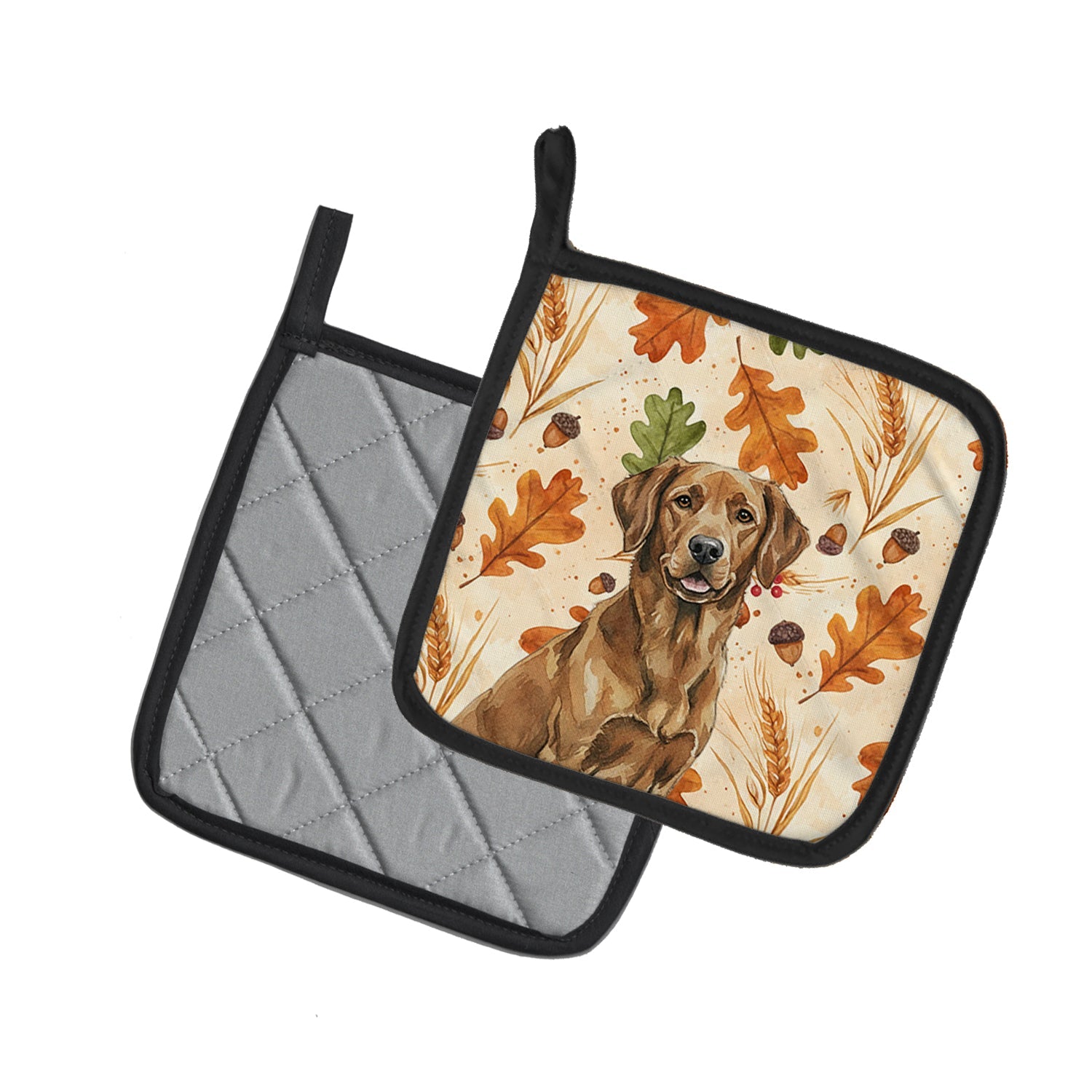 Chesapeake Bay Retriever Heirloom Fall Pot Holder Set of 2 Heat Resistant Quilted Hot Pads 7.5 x 7.5 Inch, Insulated Kitchen Trivets for Cooking & Baking