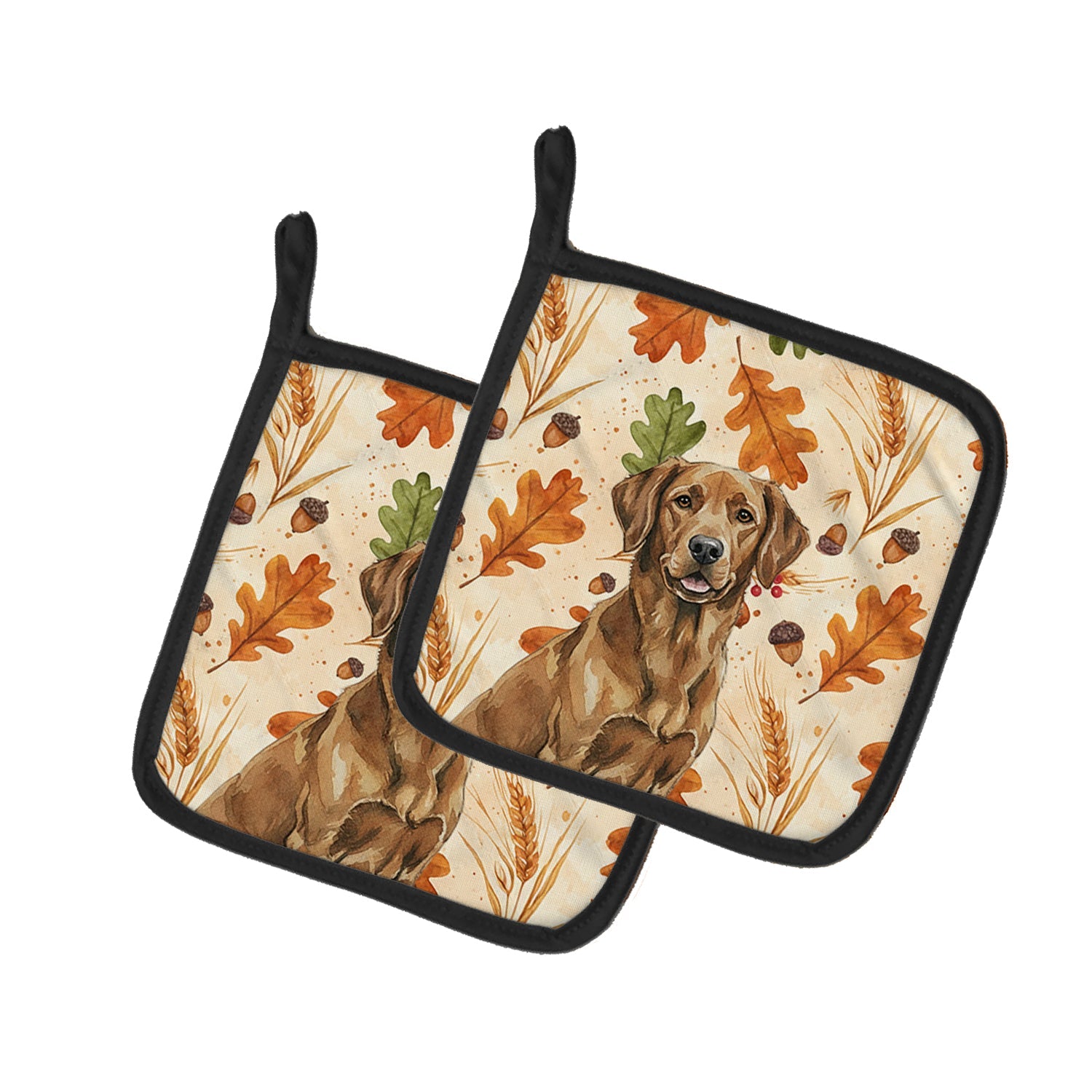 Chesapeake Bay Retriever Heirloom Fall Pot Holder Set of 2 Heat Resistant Quilted Hot Pads 7.5 x 7.5 Inch, Insulated Kitchen Trivets for Cooking & Baking