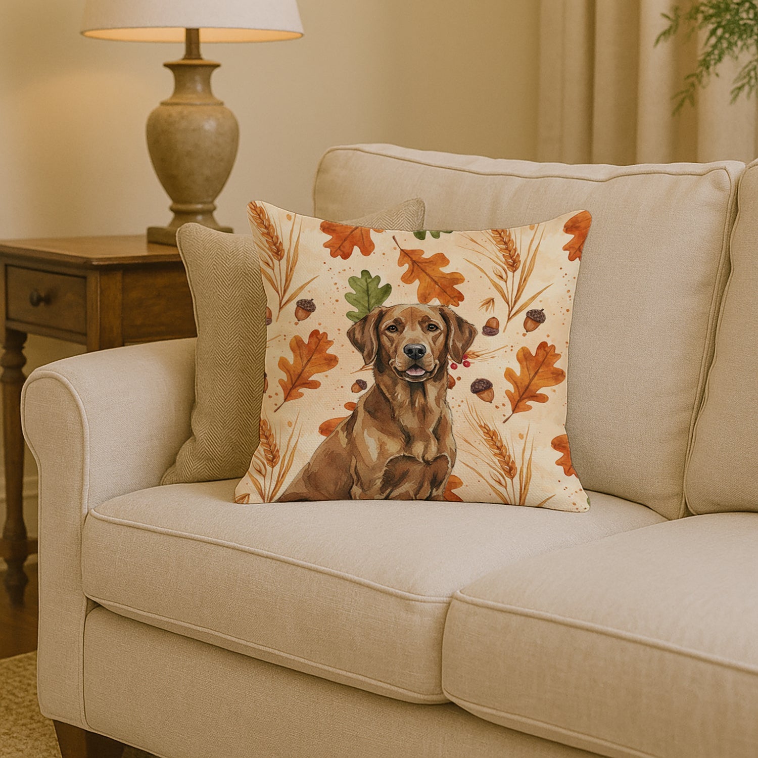 Chesapeake Bay Retriever Heirloom Fall Decorative Throw Pillow 14x14 Indoor Outdoor Accent Cushion, Fabric Cover with Insert for Sofa, Bed, Porch & Living Room