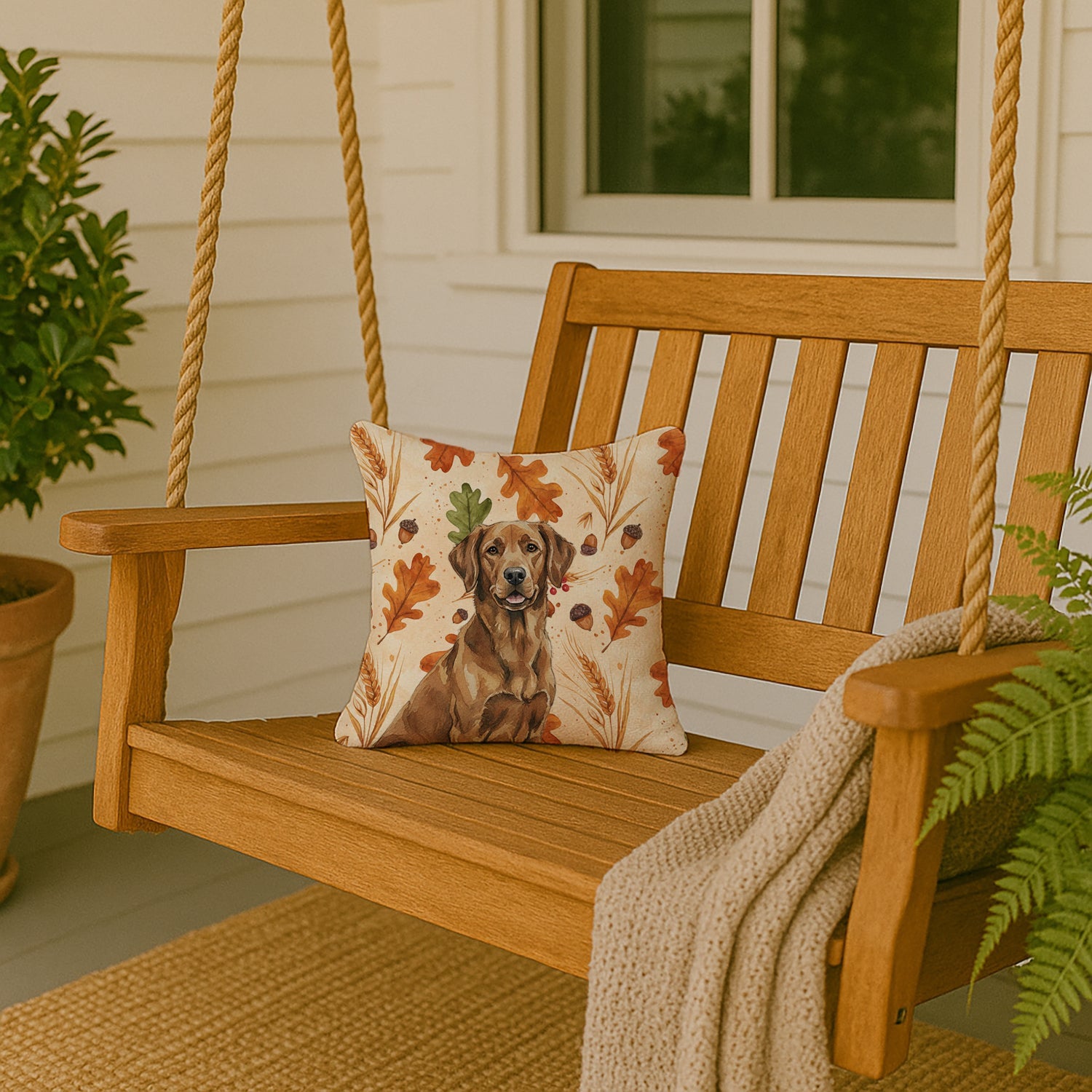Chesapeake Bay Retriever Heirloom Fall Decorative Throw Pillow 14x14 Indoor Outdoor Accent Cushion, Fabric Cover with Insert for Sofa, Bed, Porch & Living Room