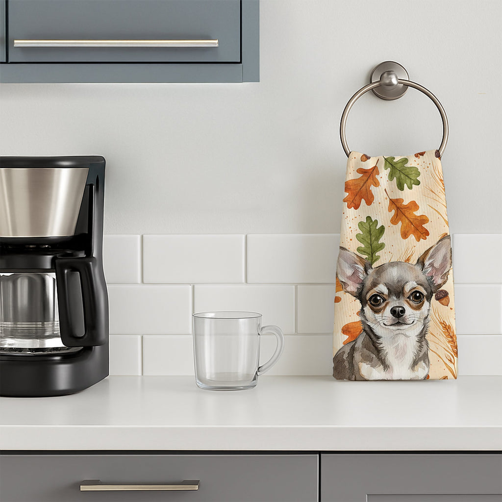 Chihuahua Heirloom Fall Kitchen Towel Velour Plush Front and Cotton Loop Back Machine Washable