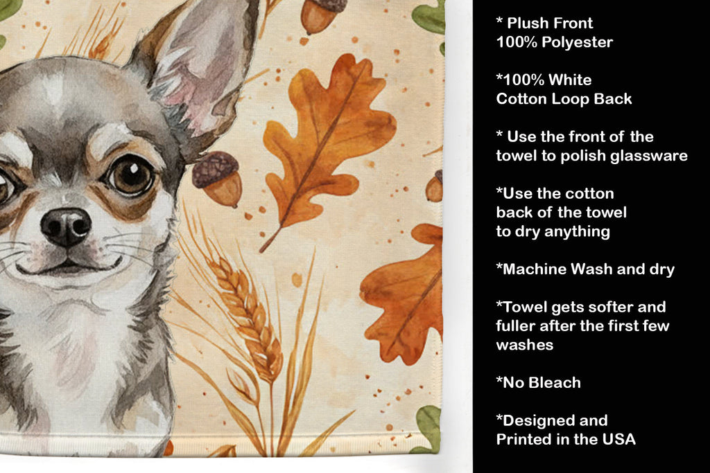 Chihuahua Heirloom Fall Kitchen Towel Velour Plush Front and Cotton Loop Back Machine Washable